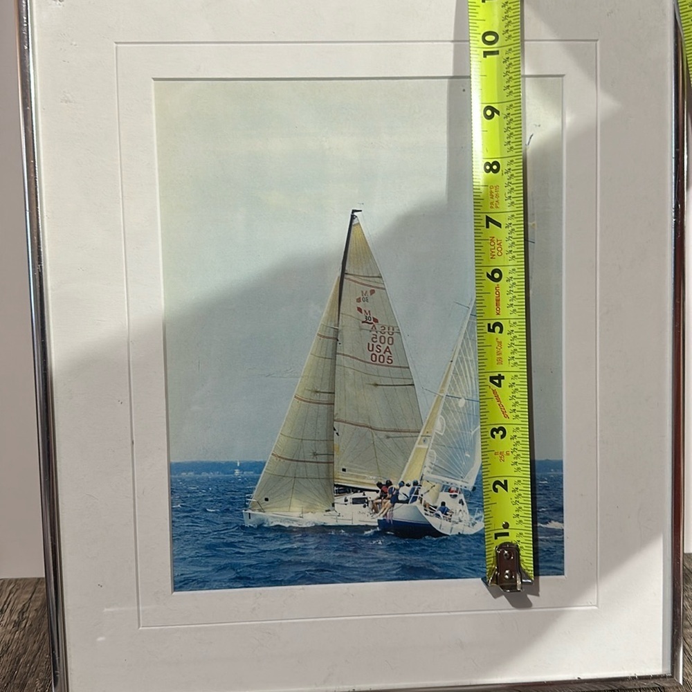 Vintage Blue Nautical Sailboat Photography Art In Silver Frame - Picture 12 of 17